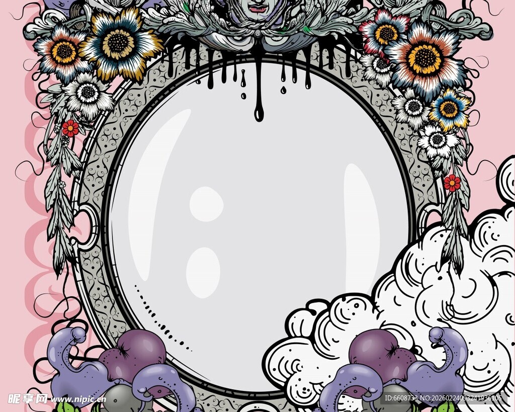 梦幻涂鸦风格圆形装饰框