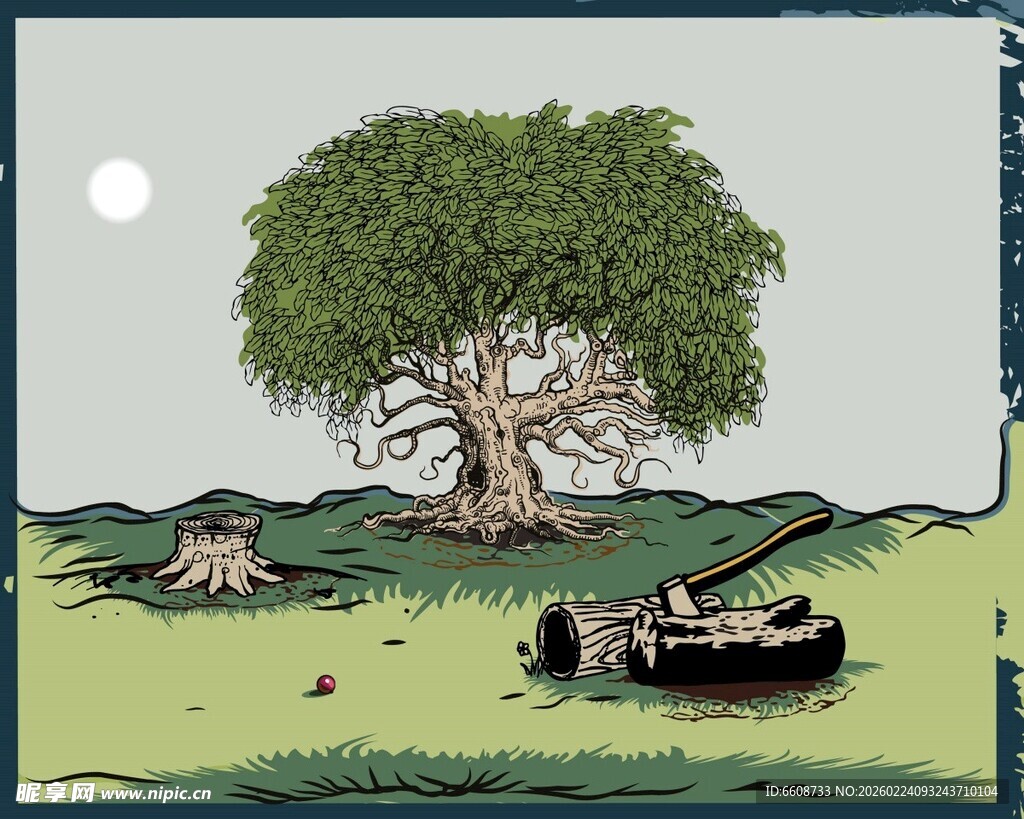 树下休憩的复古拖拉机