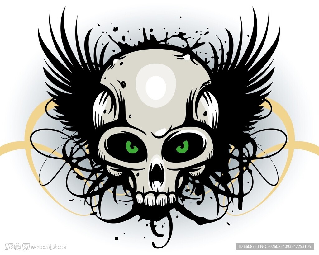 骷髅头配翅膀暗黑风图案