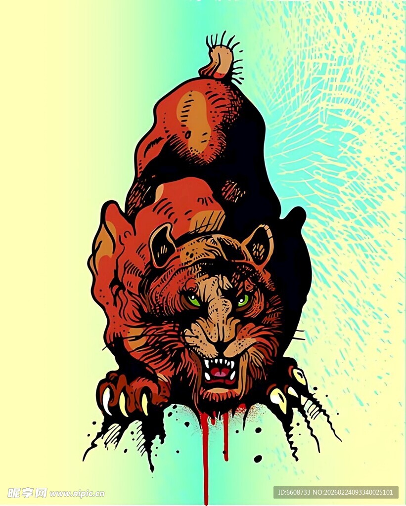 咆哮的滴血狮子插画