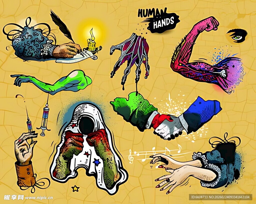 多彩创意手部姿势插画