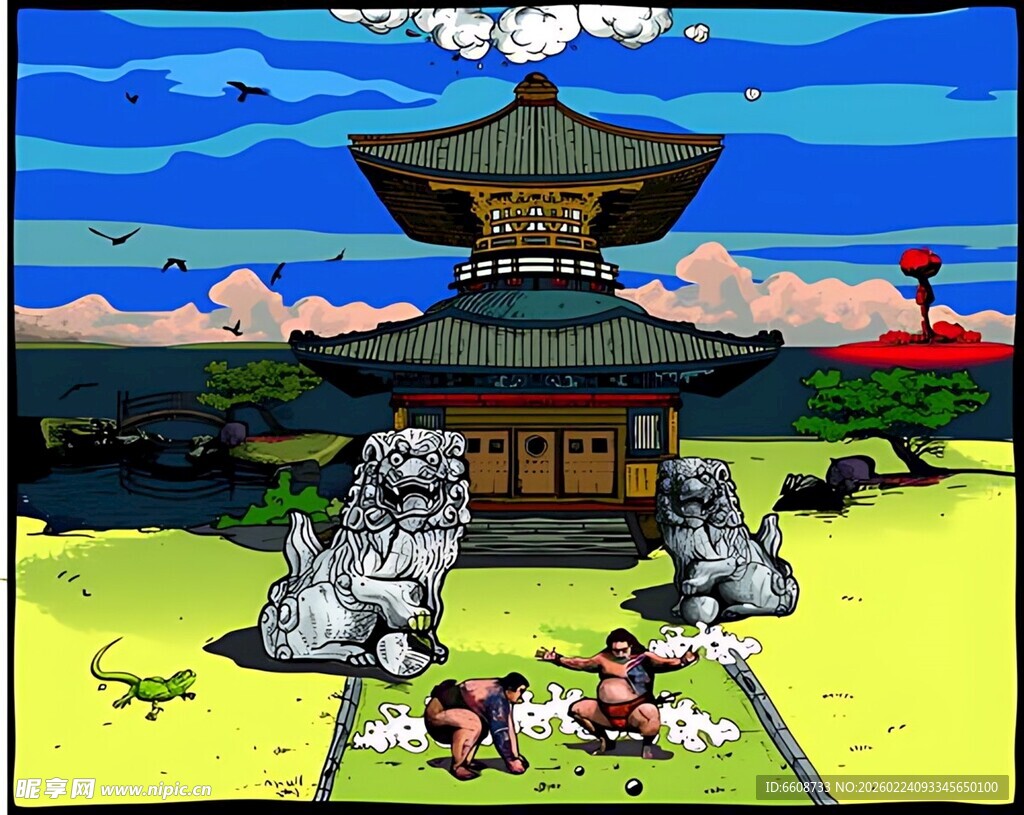 复古像素风中式建筑场景