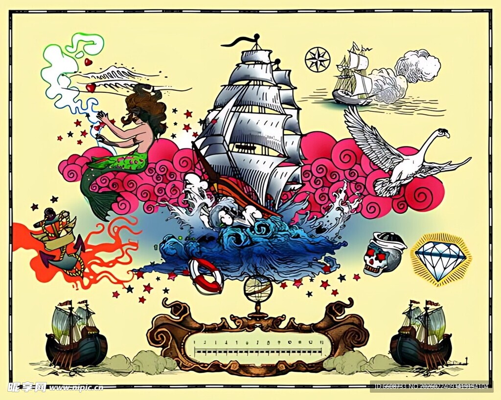 奇幻航海插画多彩海洋世界