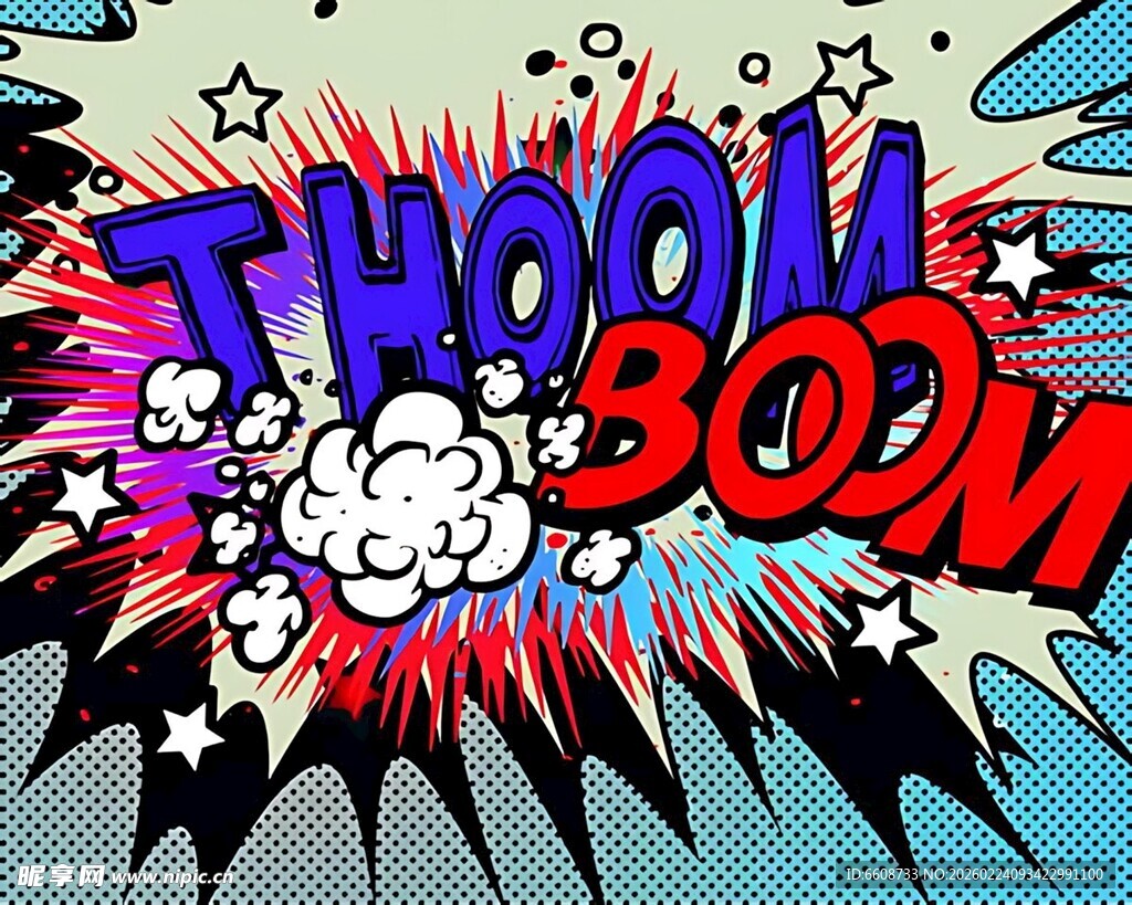 漫画风拟声词爆炸效果画面