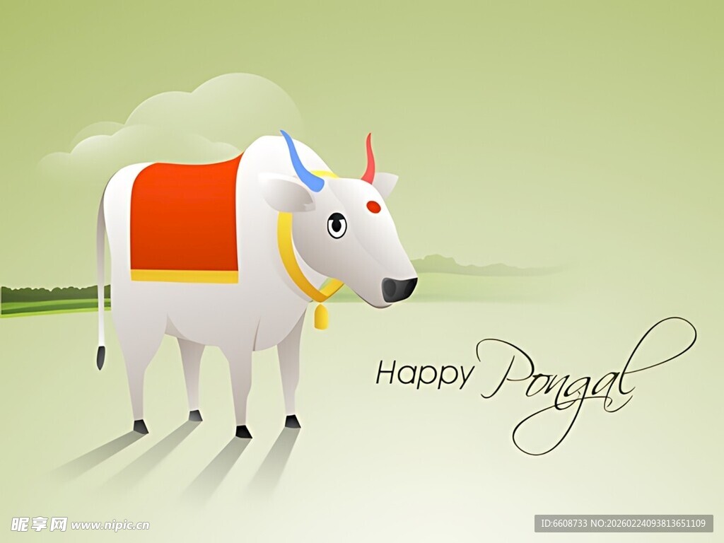 卡通牛形象节日祝福画面