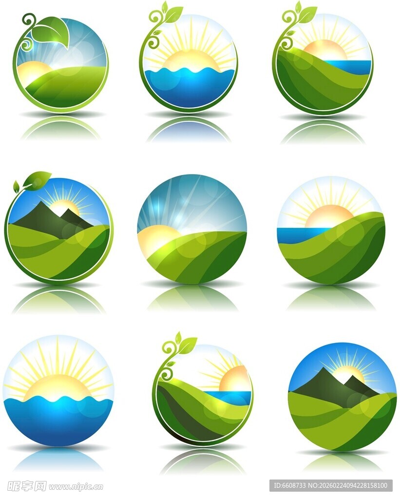自然风景圆形图标集合