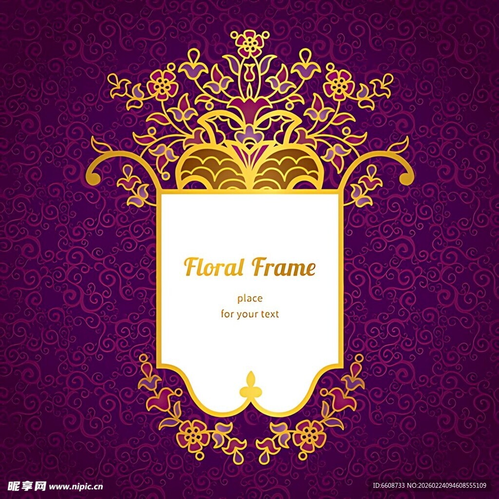 紫色背景金色花卉边框图案