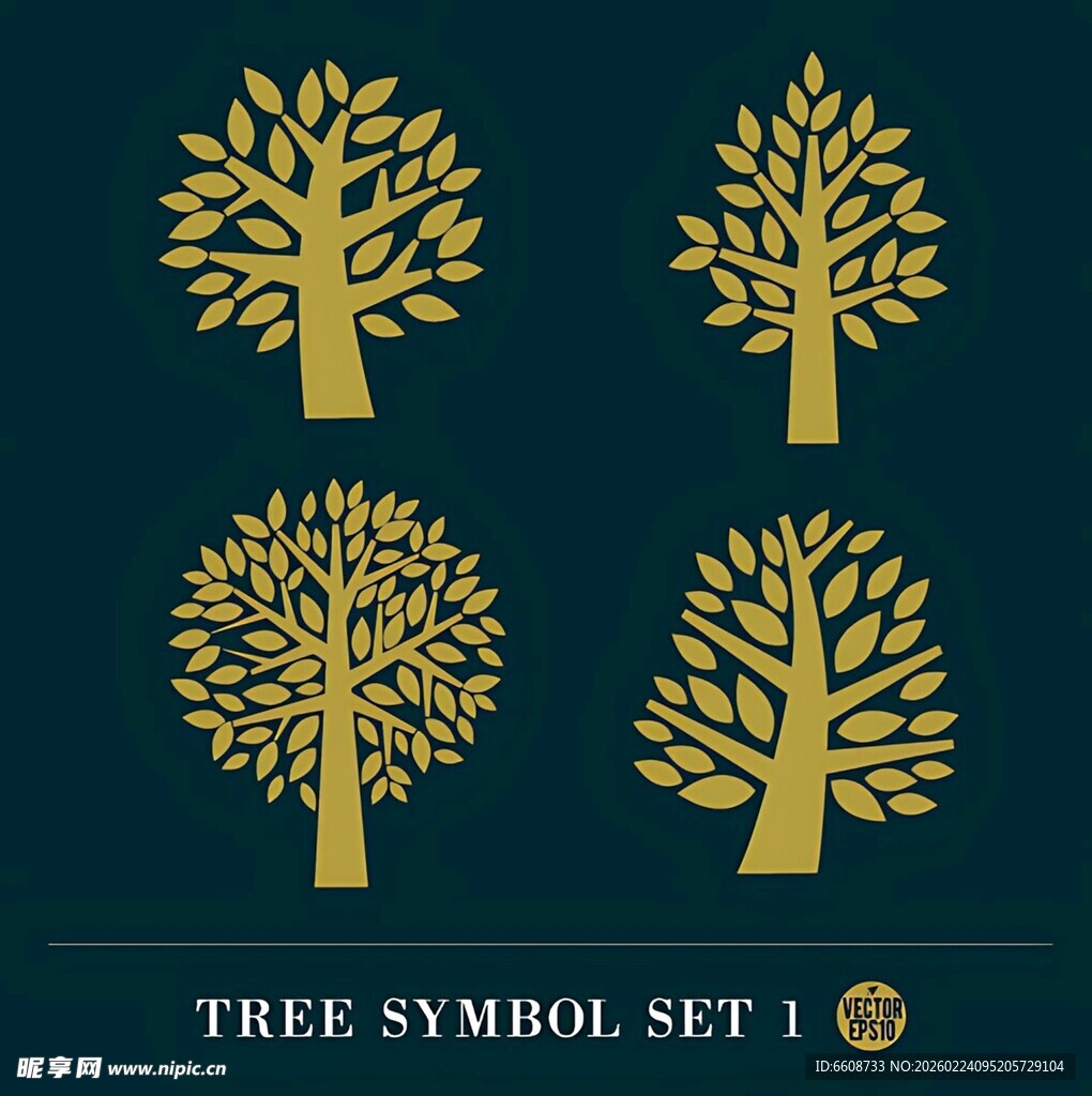 金色树木符号图标集