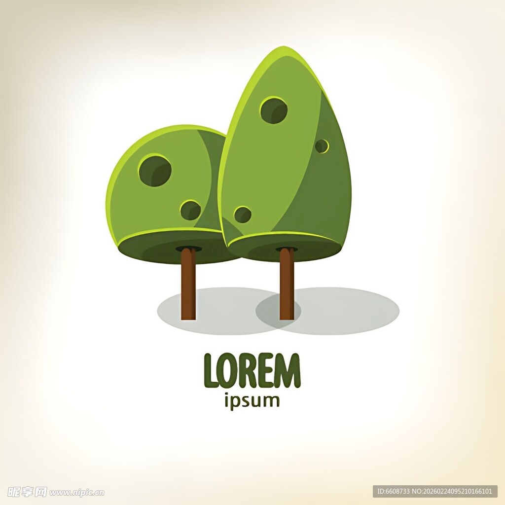 两棵卡通风格的绿色树木