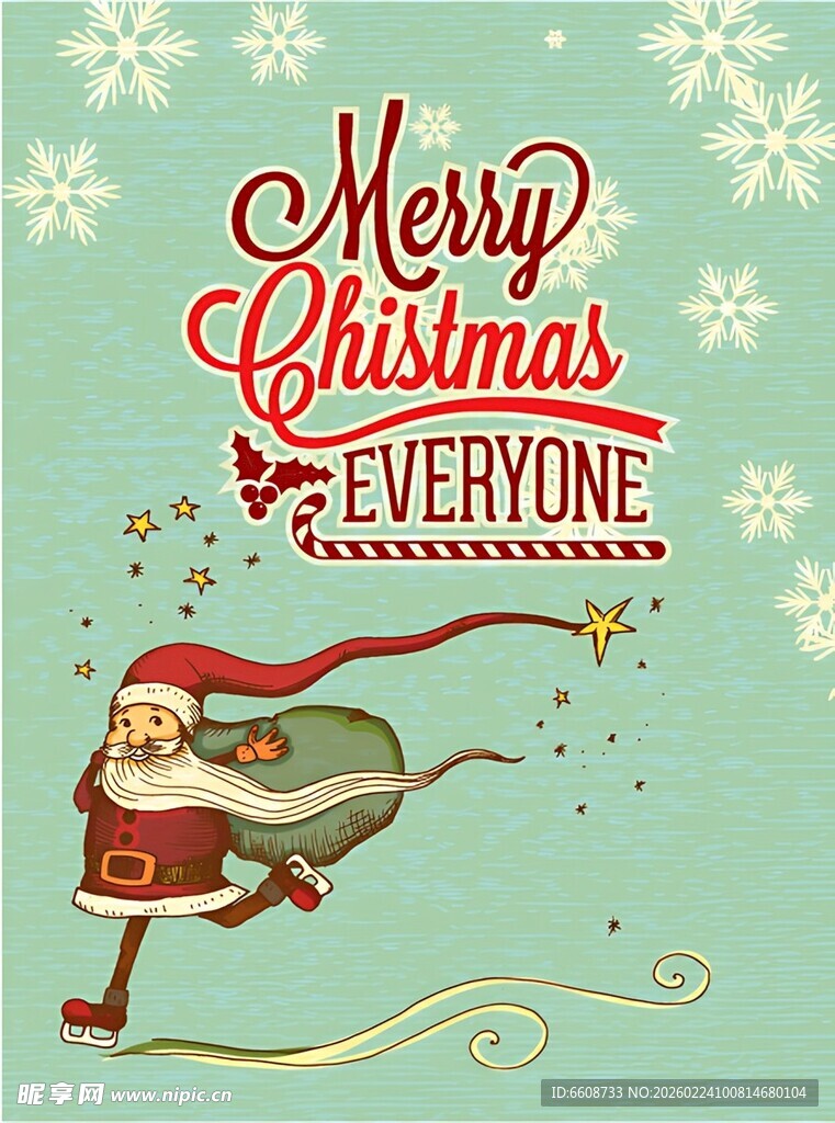 圣诞老人快乐滑雪贺圣诞