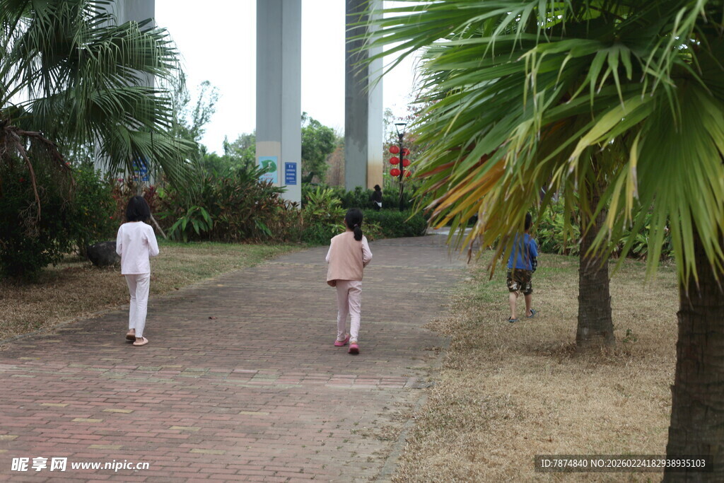 公园中漫步的行人