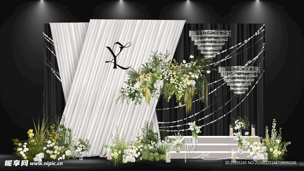 韩式白绿色系婚礼迎宾区