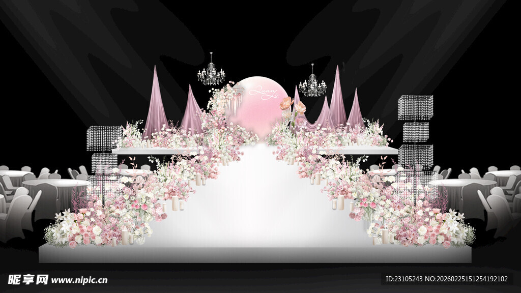 梦幻粉色系婚礼舞台布置