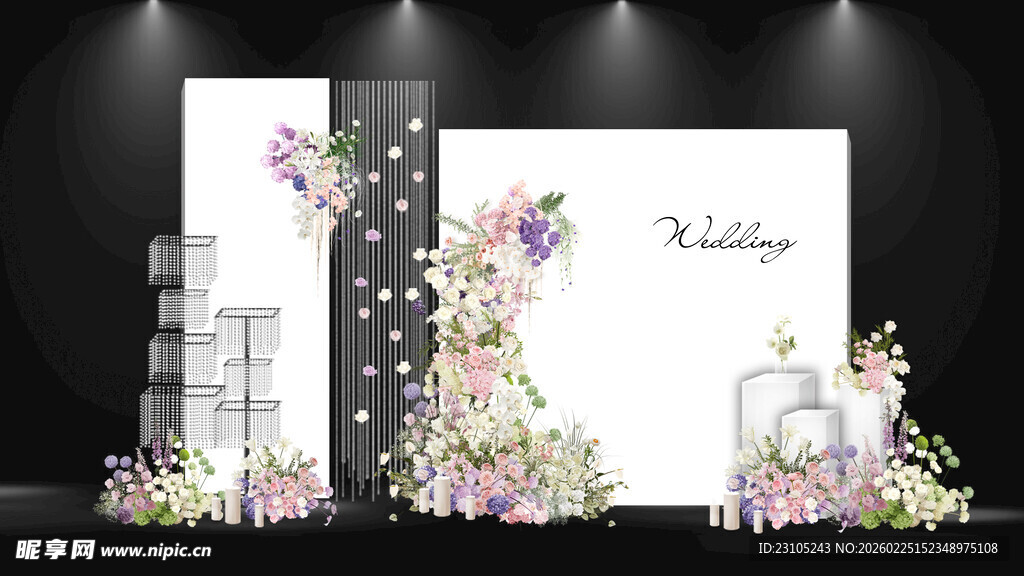 白色韩式粉紫色婚礼迎宾区