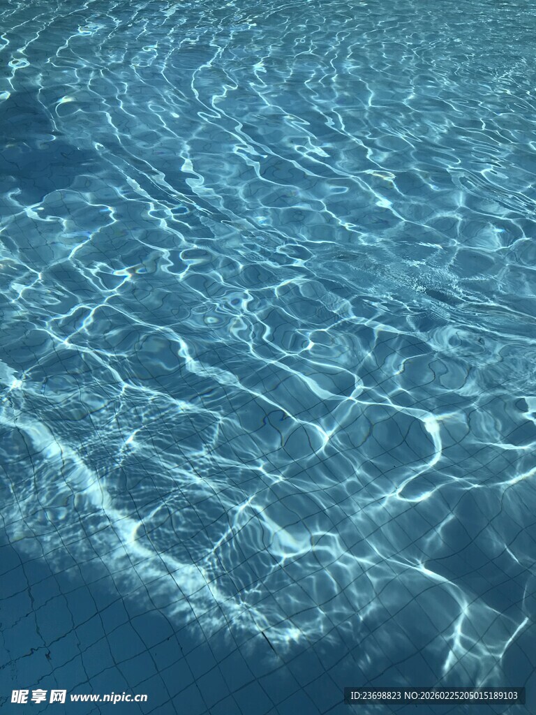 清澈泳池水面波光粼粼