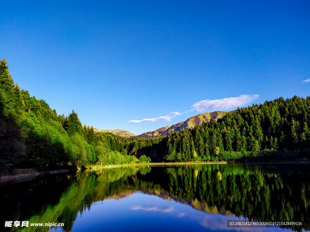 宁静山林中的清澈湖泊