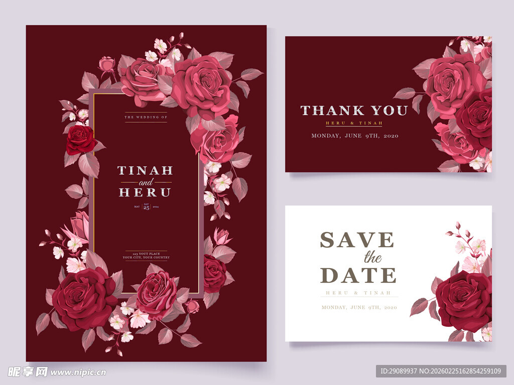 玫瑰边框婚礼请柬设计