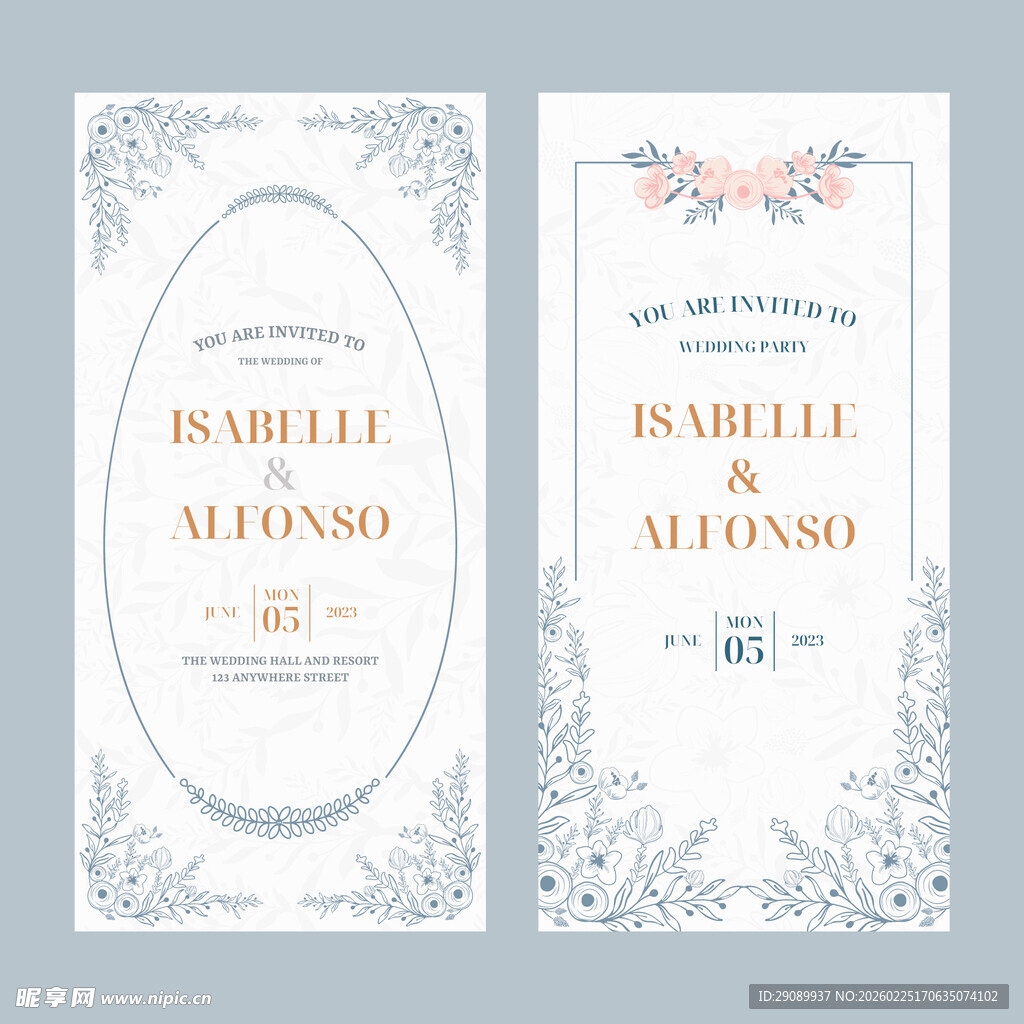 优雅花卉婚礼邀请函设计