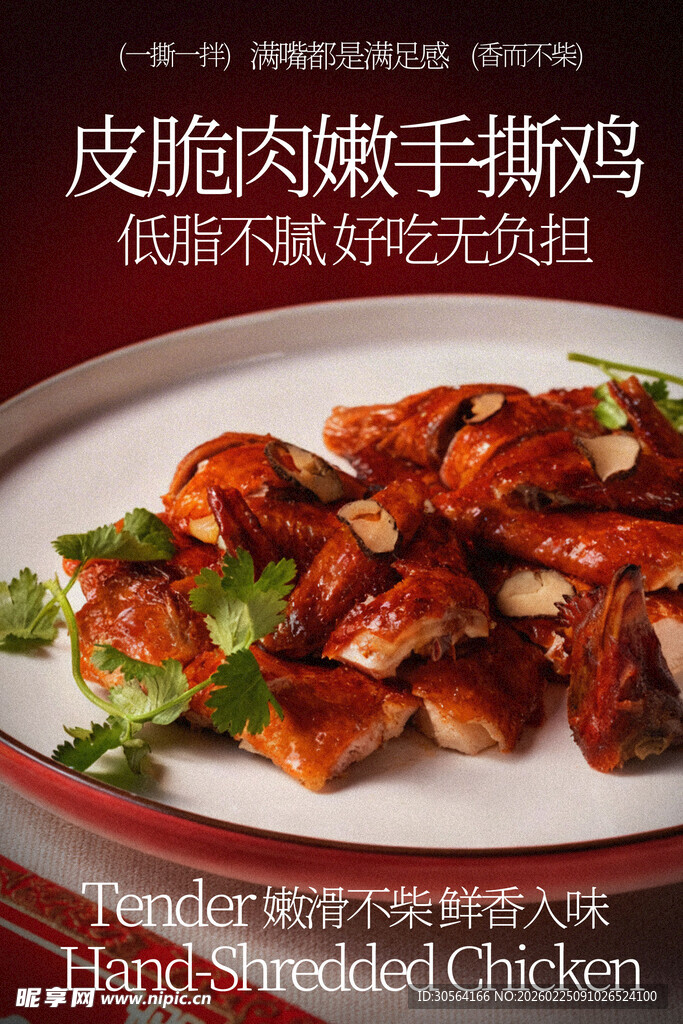 脆皮嫩肉手撕鸡低脂美味海报
