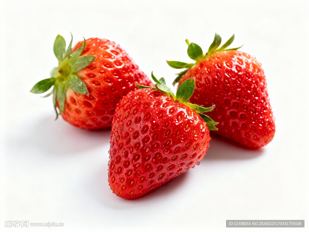 三颗新鲜诱人的红草莓