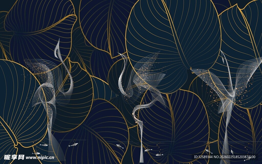 梦幻叶间鹤影图案设计