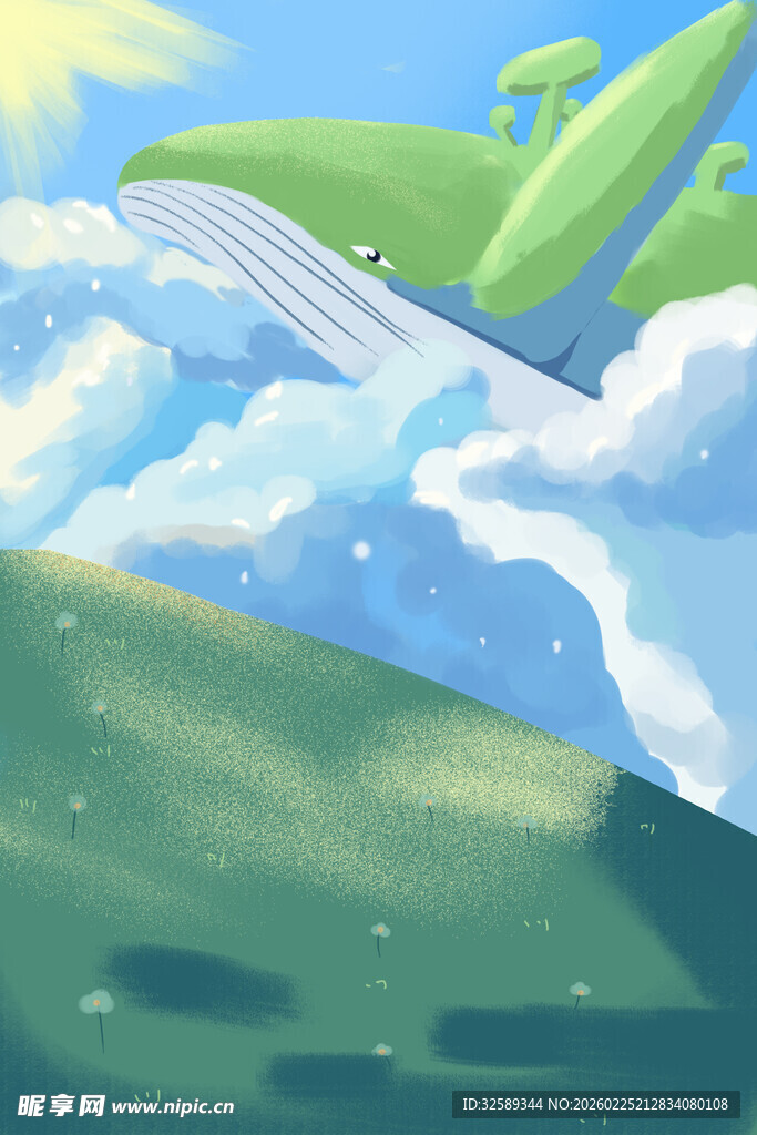 天空中飞翔的鲸鱼与飞机