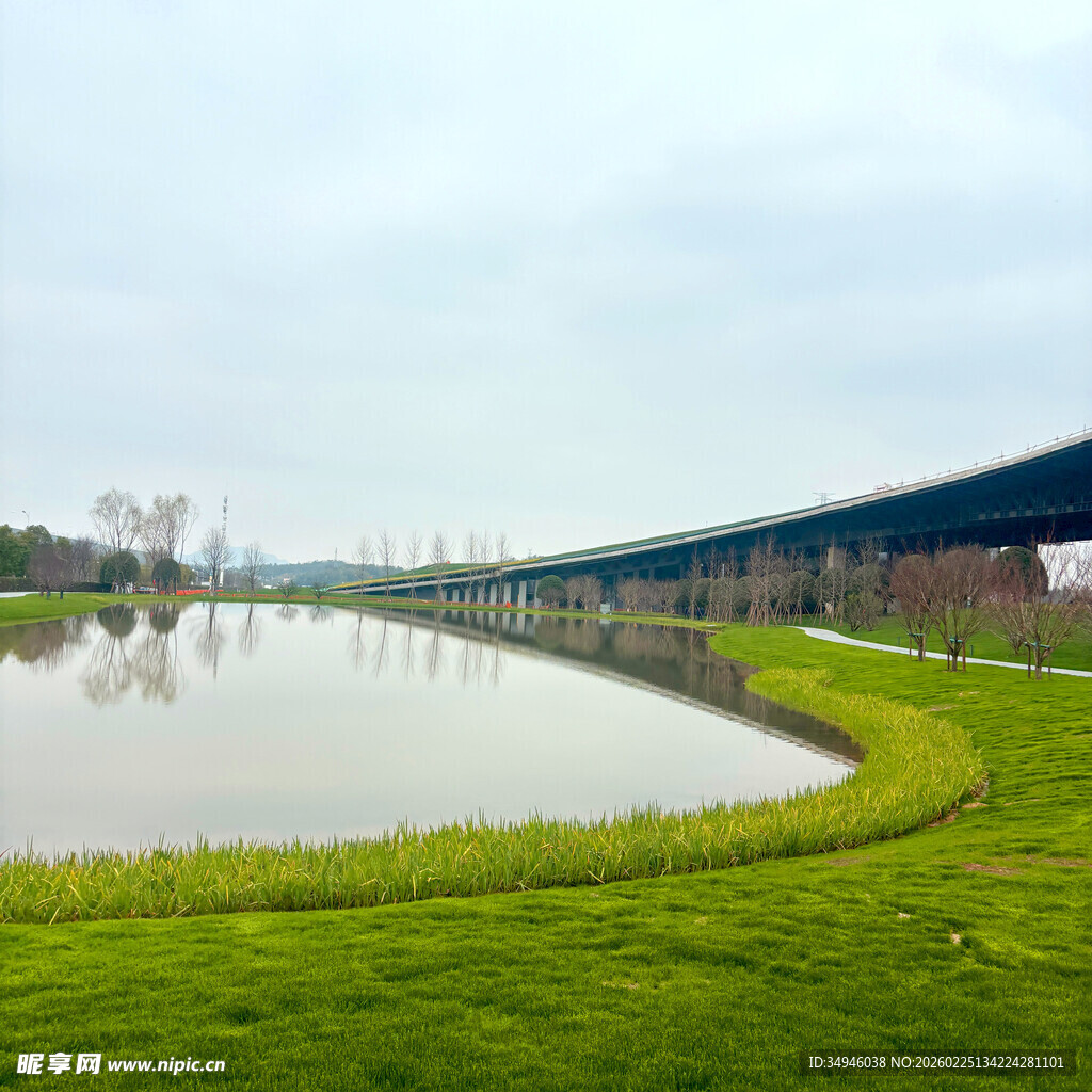湖畔绿地美景