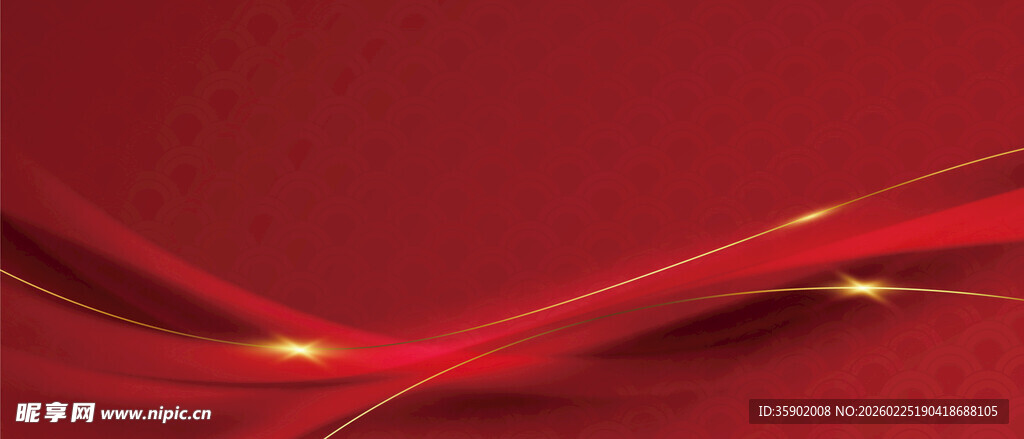 红色绸带背景闪耀光芒