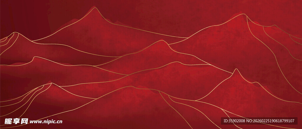 红色山峦线条艺术图案