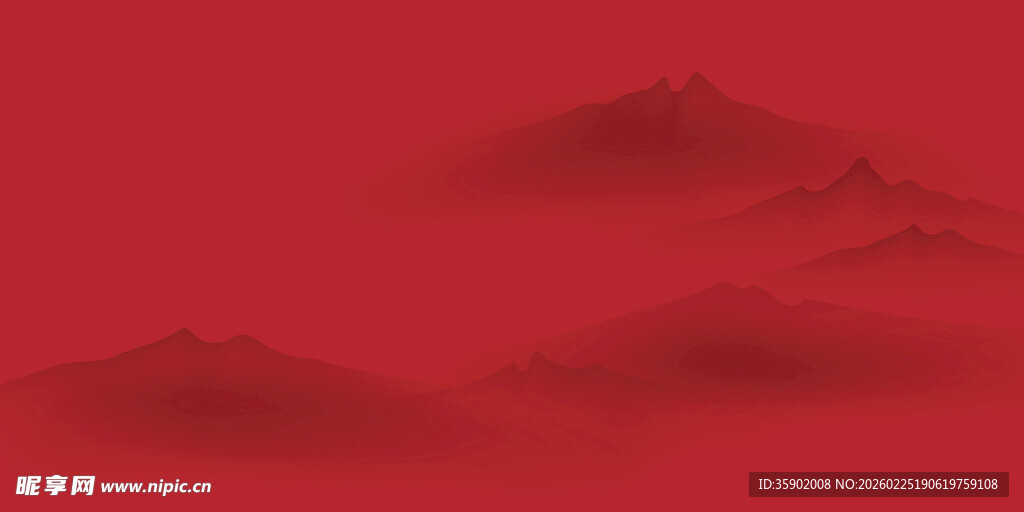 红色山水意境图