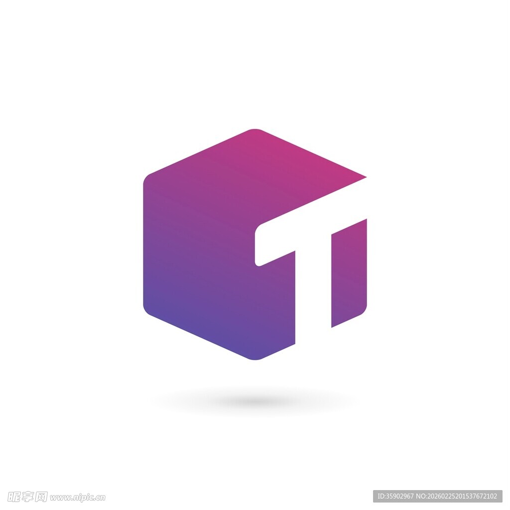 紫色立体字母T标志设计