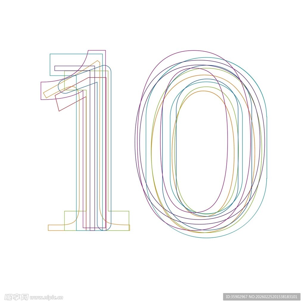 彩色线条勾勒的数字10