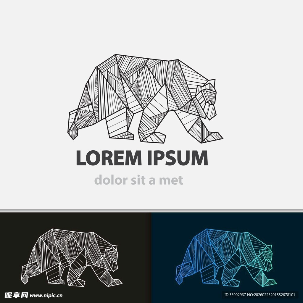 几何风格熊形图案设计