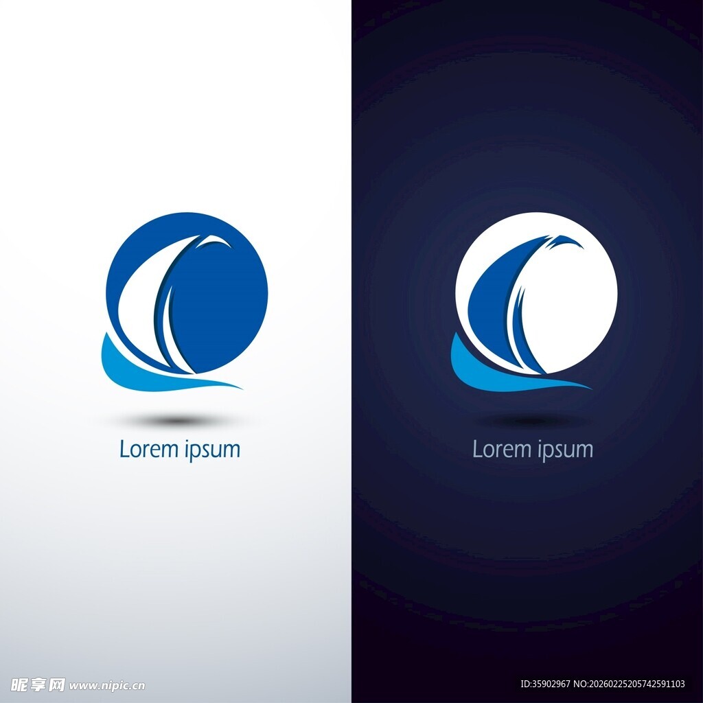 蓝白简约风圆形标志设计
