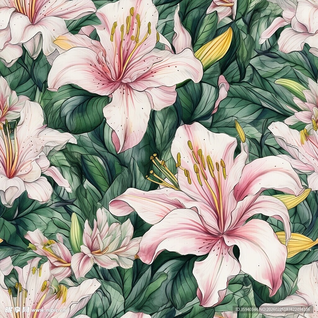 粉色百合花图案花卉素材无缝循环