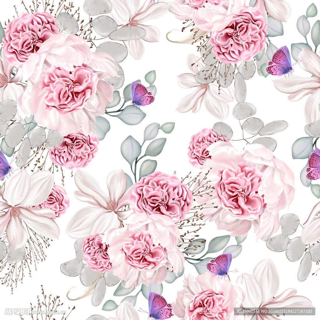 粉色花卉水彩图案背景无缝循环