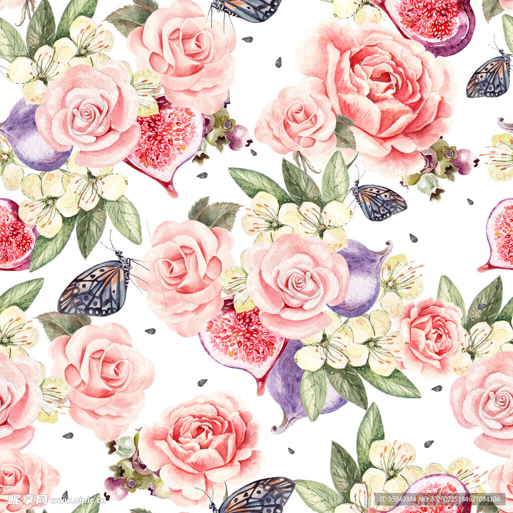 花卉蝴蝶图案无缝背景图无缝循环