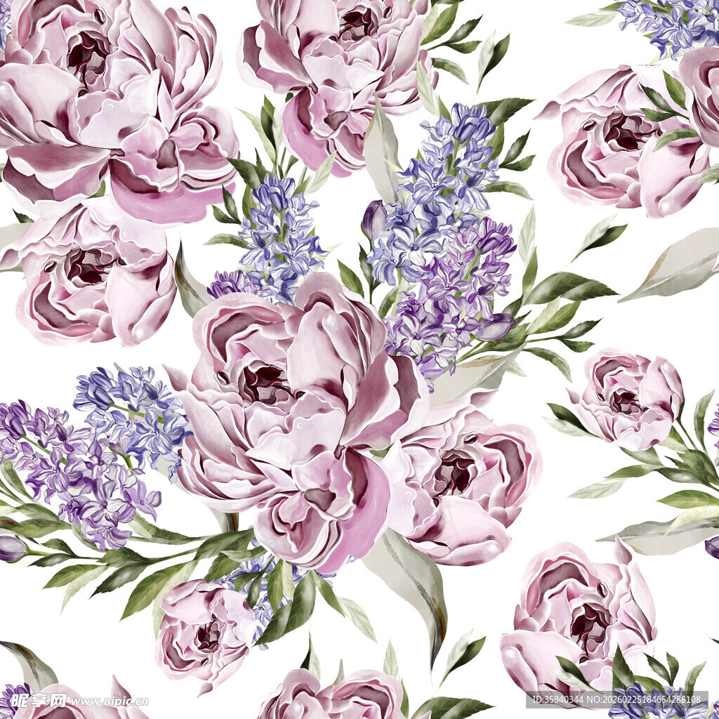 淡紫色花卉图案设计无缝循环