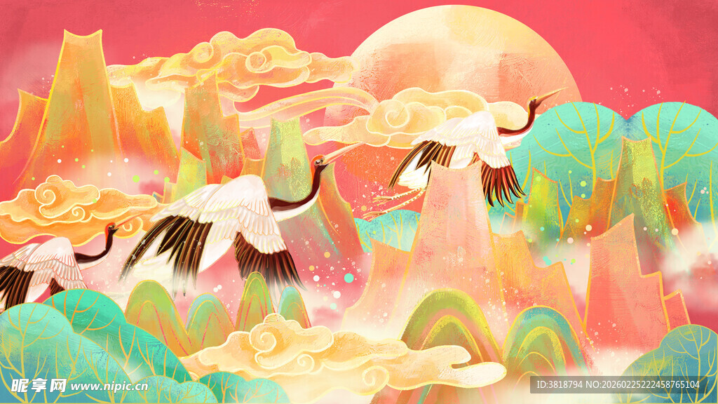 梦幻仙鹤共舞于山水之间