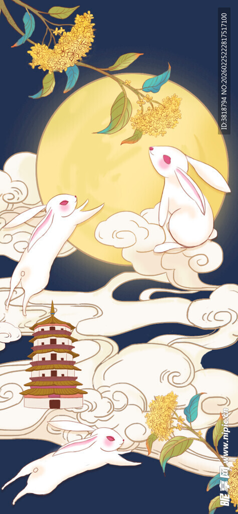 中秋玉兔望月奇幻图景