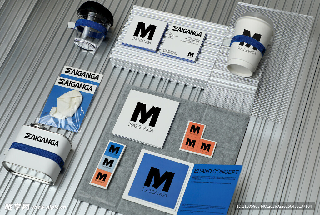 蓝白主题M元素品牌物料 样机