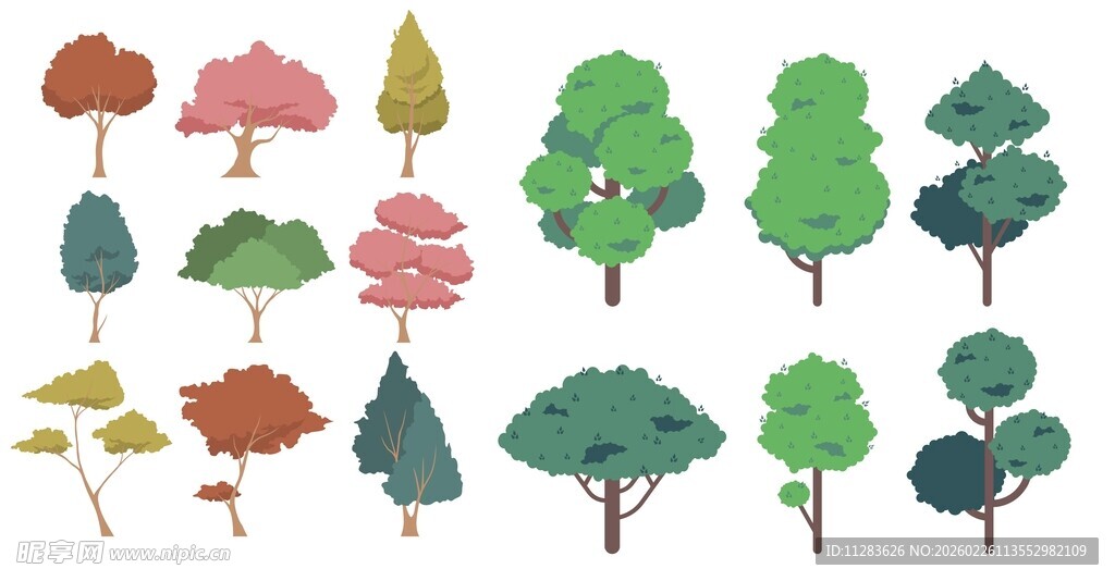 多彩树木插画集合