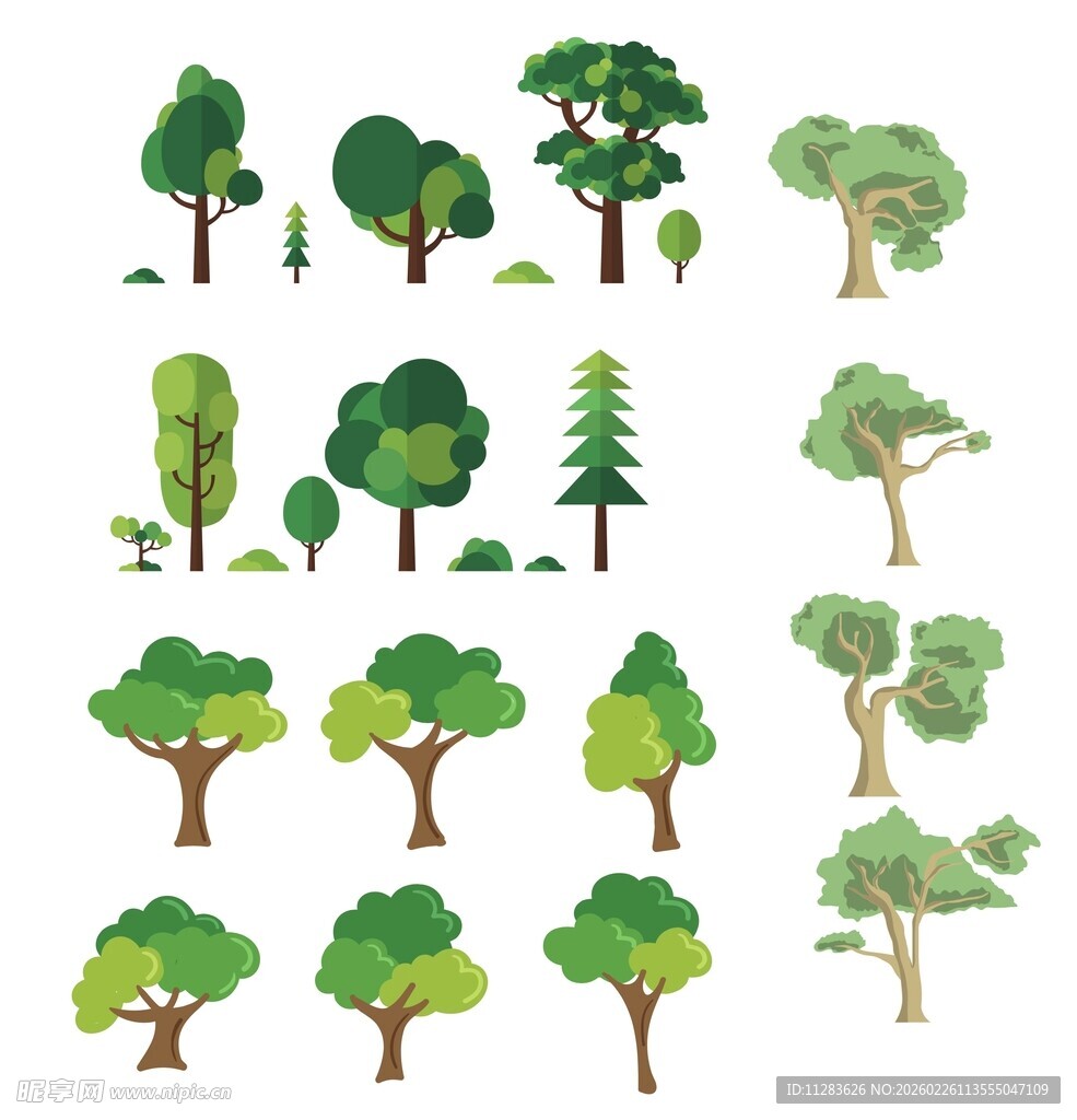 多样绿树矢量插画素材