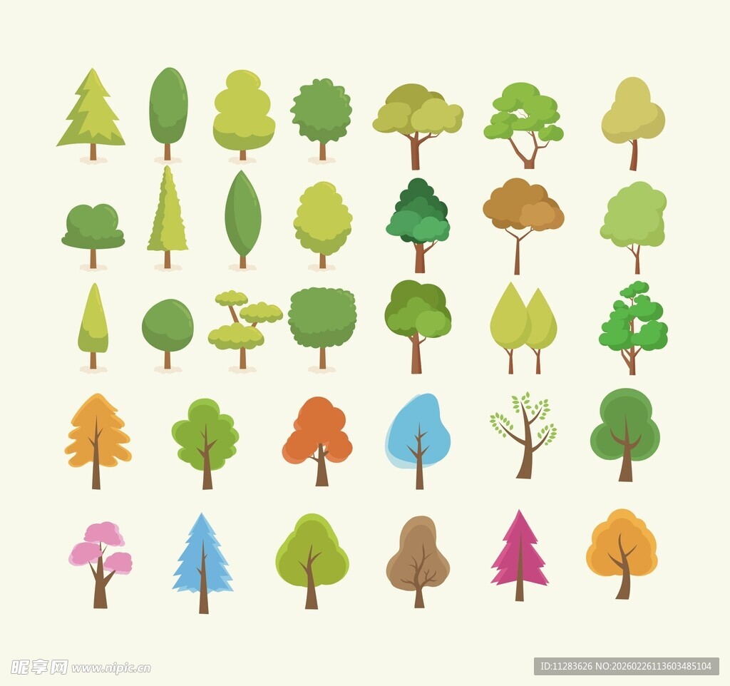 多样卡通树木矢量插画