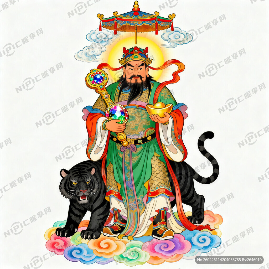 彩色文财神赵公明   右怀抱 