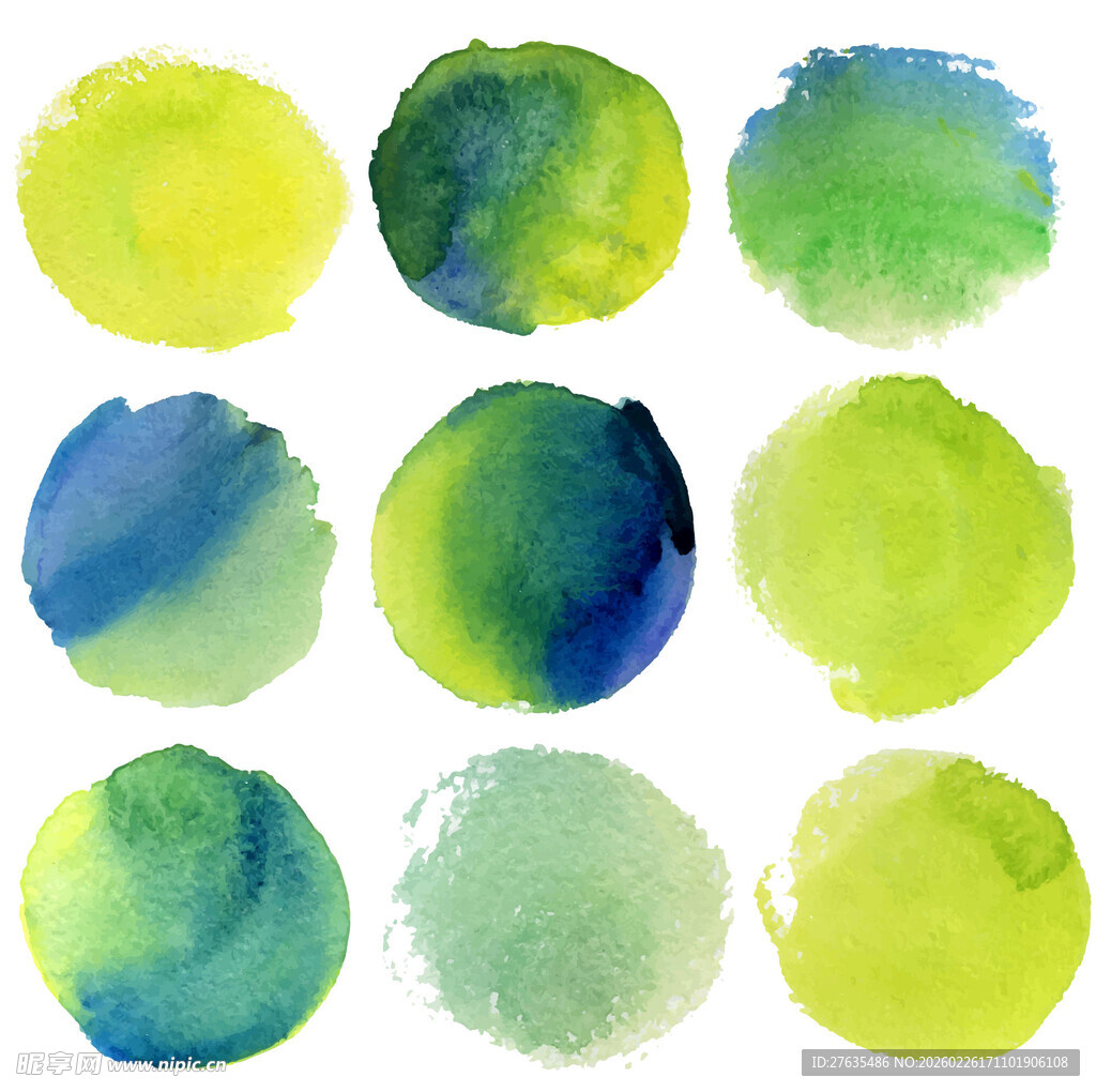 多彩水彩圆形图案集合