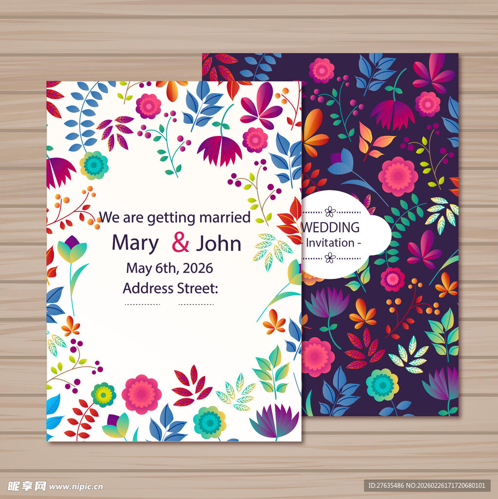 多彩花卉婚礼邀请函