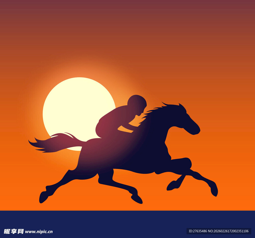 夕阳下策马奔腾的骑手