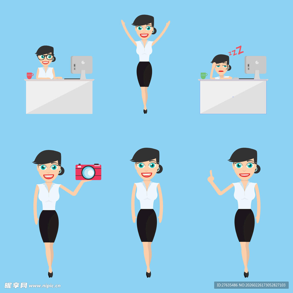 职业女性多样工作姿态