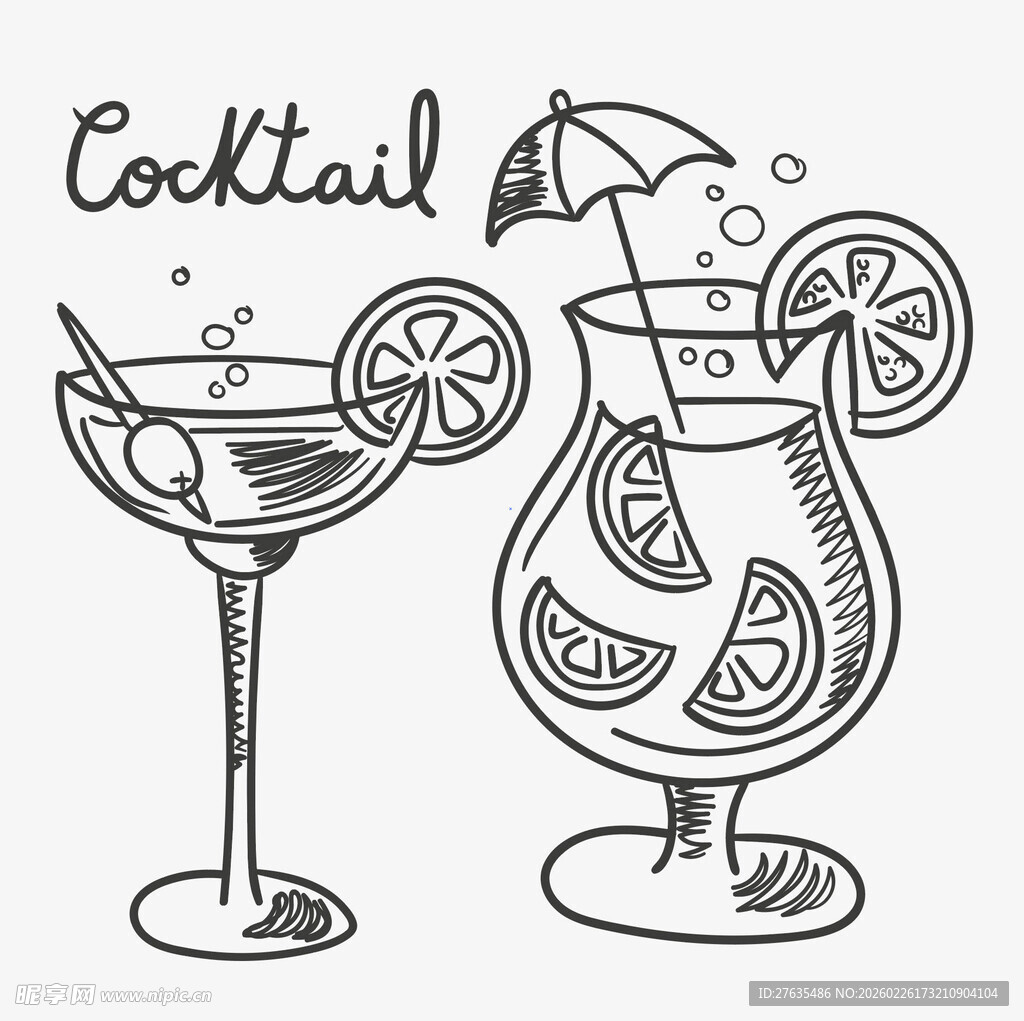 手绘鸡尾酒插画
